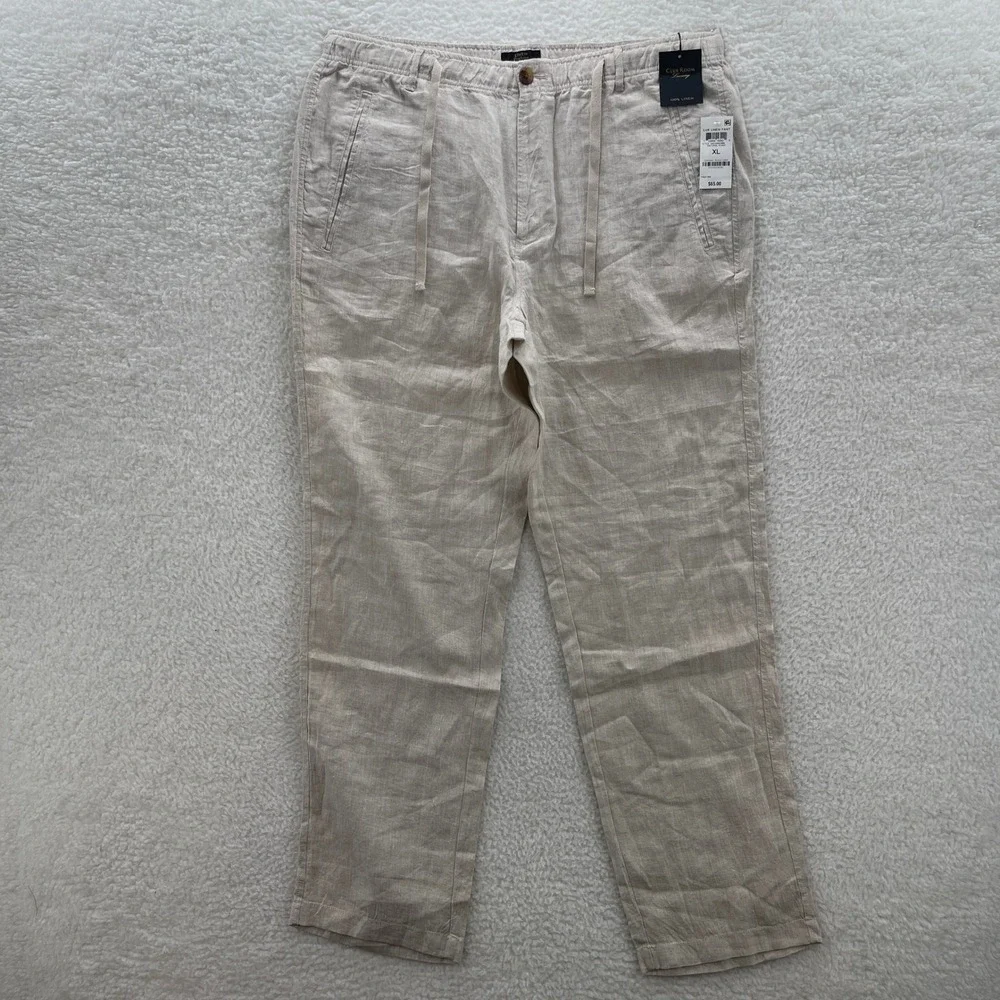 Club Room Pants Mens XL Beige Linen Drawstring Luxury Beach Summer Preppy Casual